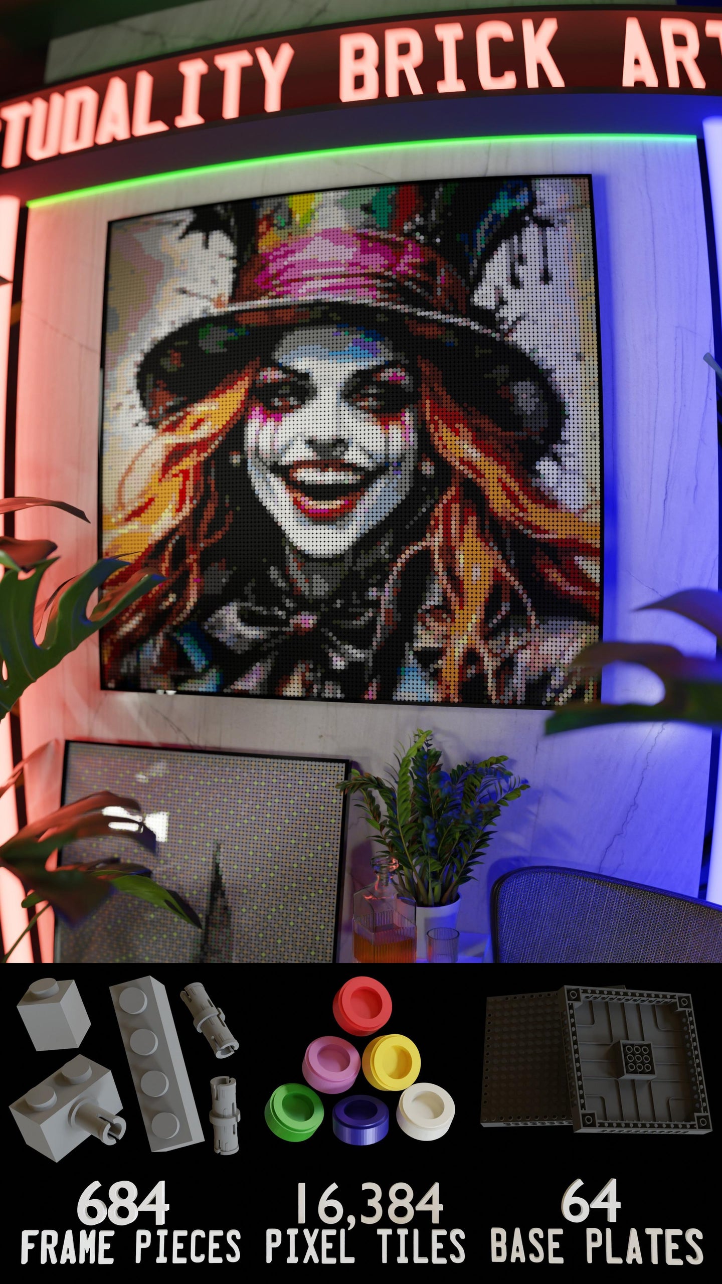 The Mad Hattress LEGO® Style mosaic pixel art design for display